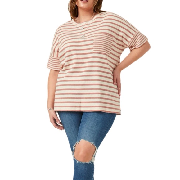 Hayden Los Angeles Waffle Textured Mixed Stripe Oversize Knit Tee Size 3XL - Picture 6 of 11